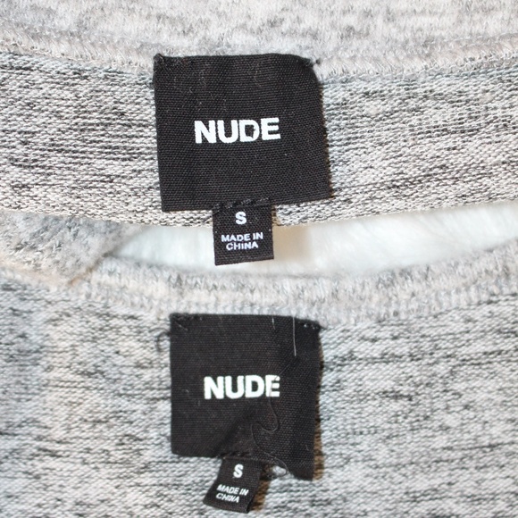 Nude, pencil skirt and long sleeve Asymmetrical neckline crop top set - Picture 10 of 10